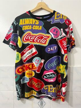 Vintage Colorful Coke Coca Cola Shirt Mens S/M 90s Y2K Pop Art Collectible Retro